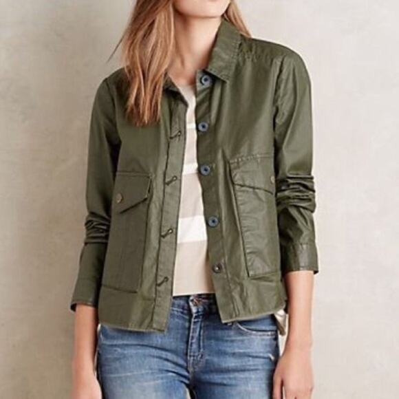 Anthropologie Hei Hei Army Green Button Down Lightweight Crop Jacket Size Small - Picture 1 of 7